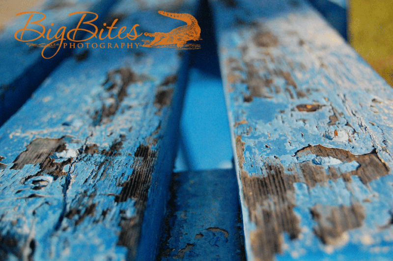 Paint-Chipped-Blue-Wooden-Bench